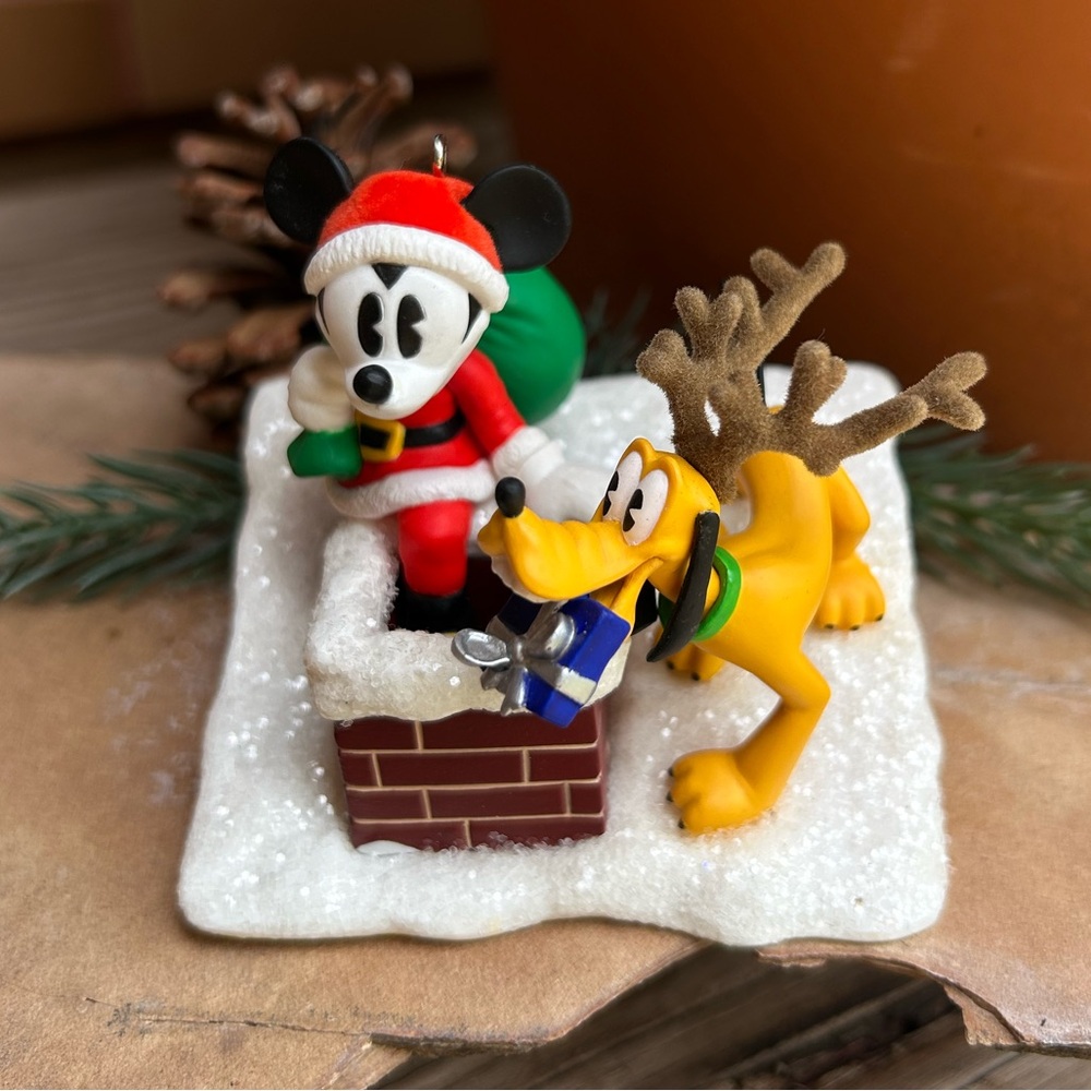 Hallmark Disney Red and Black Keepsake Ornament with Mickey & Pluto New in Box